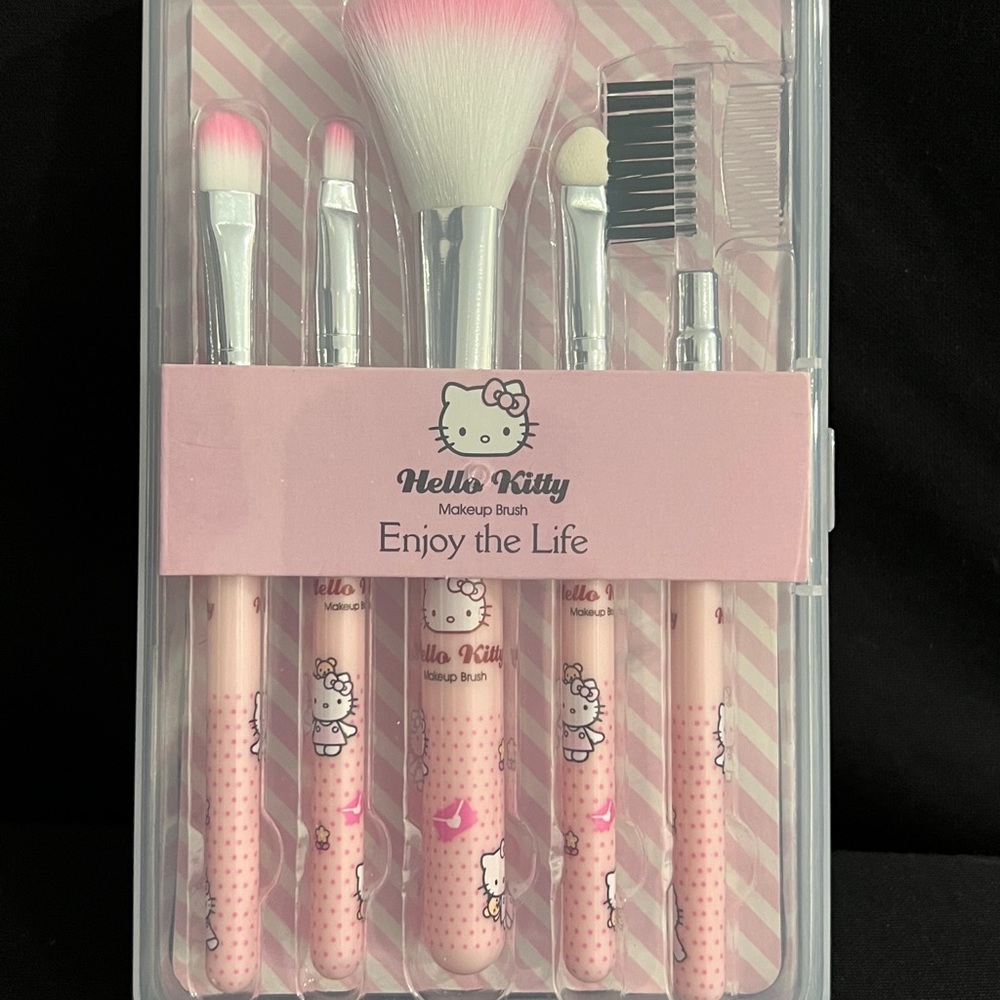 Hello Kitty 5PC Make-up Brush Set ,Comes with storage box, pink, cute, b…